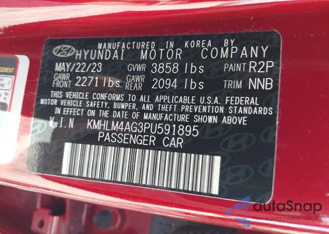 2023 Hyundai Elantra Sel z USA, uszkodzony, nr VIN KMHLM4AG3PU591895